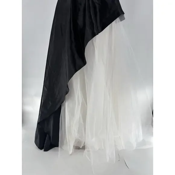 Vintage Jolie Madame Strapless Dress Womens 7/8 Black White Tulle Asymmetrical - Picture 2 of 16